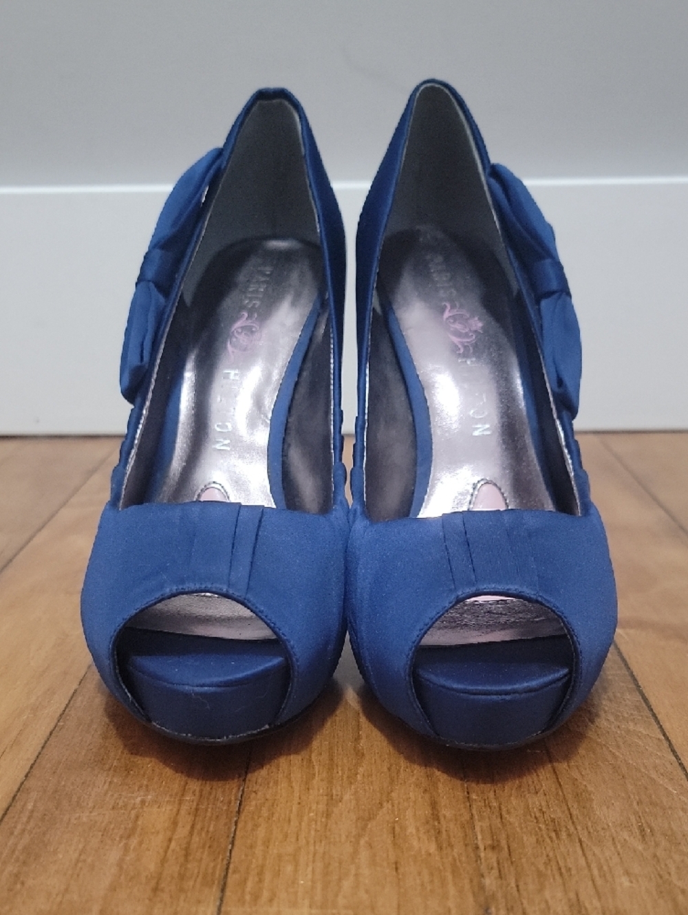 Paris Hilton Royal Blue Peep-Toe Bow Heels Sz 7.5 - Picture 2 of 9